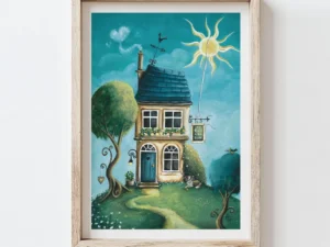 A4 print in wooden frame - whimsical house