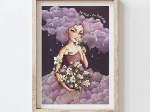 A4 print in wooden frame - cloud fairy with flowers