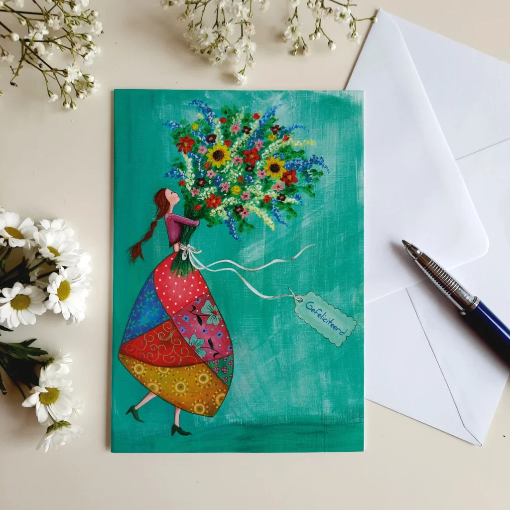 Wenskaart May I colour your day with a Flower bouquet
