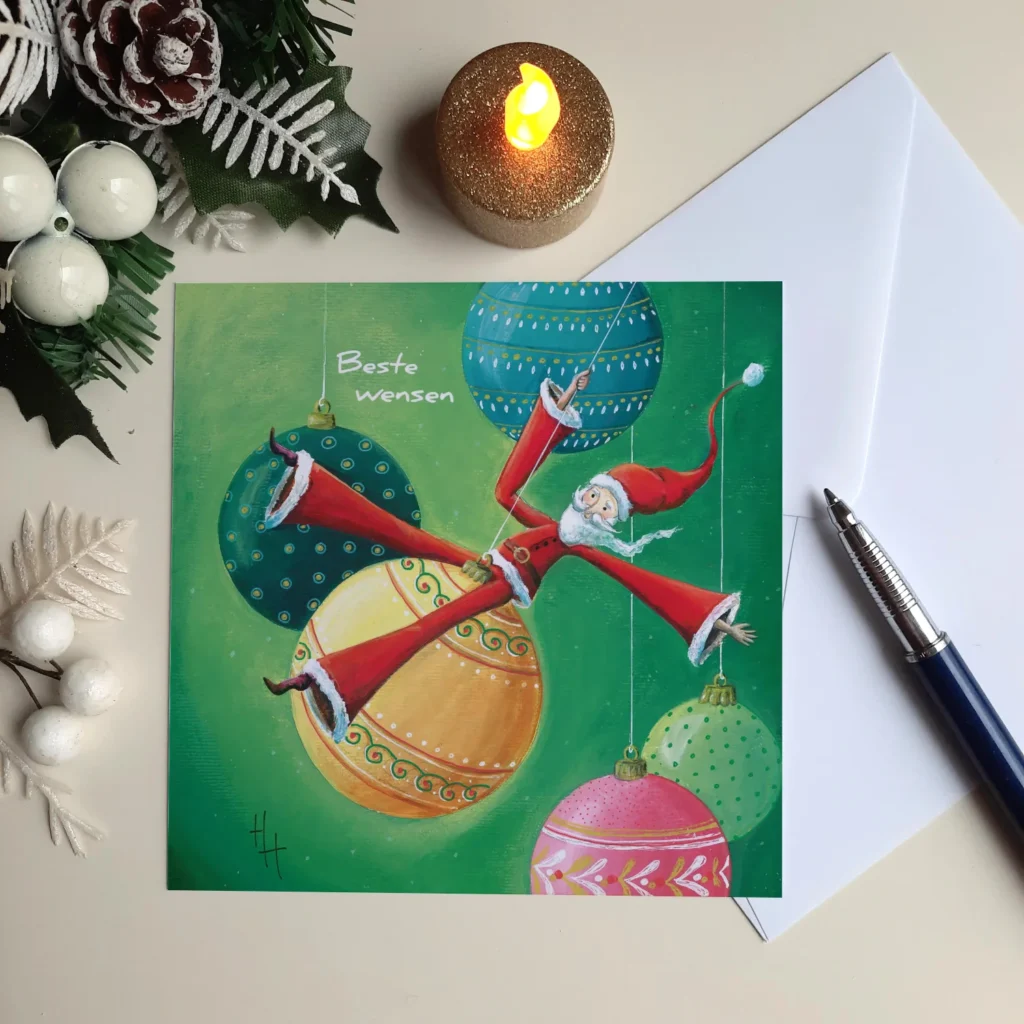 Kerstkaart Swinging Santa dubbel