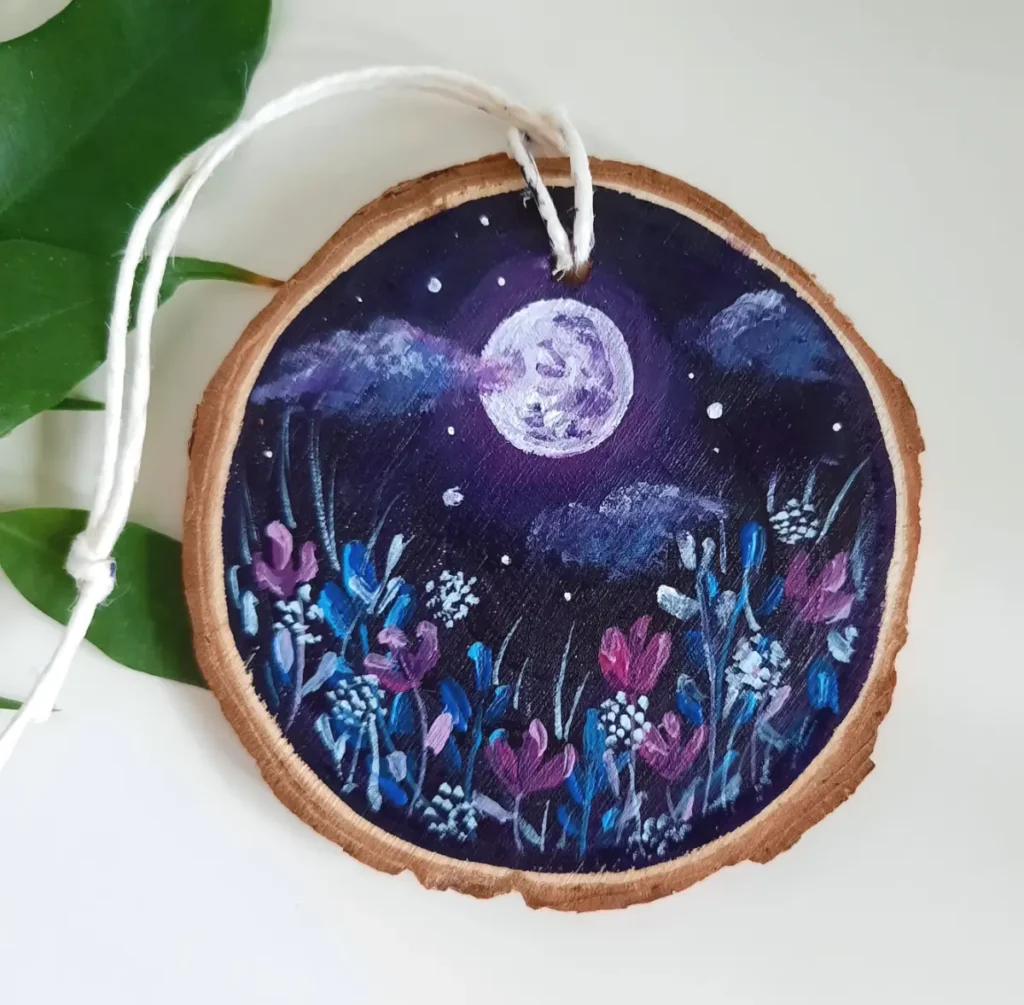 Spring night kunstwerk boomschijf