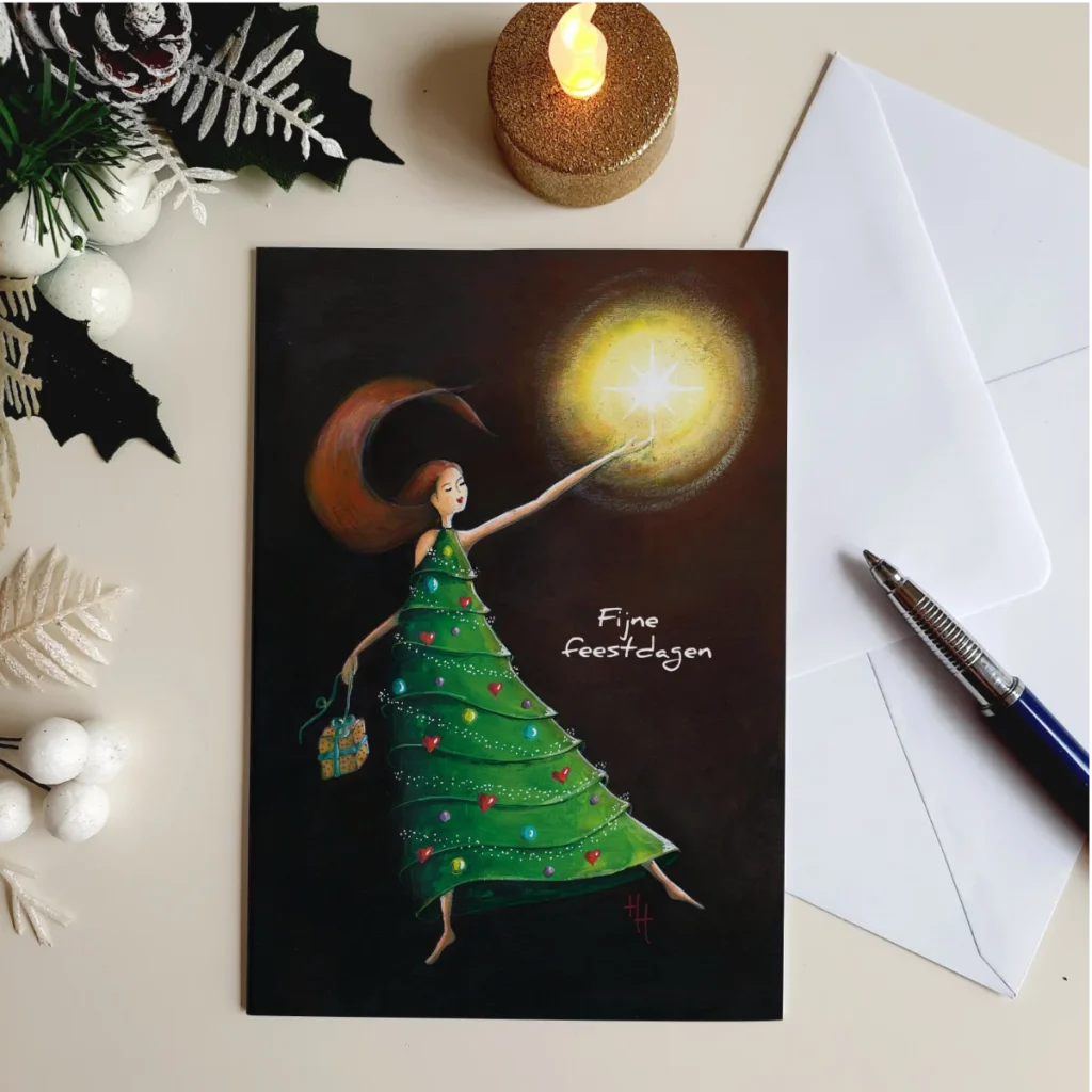 kerstkaart dubbel christmaslady