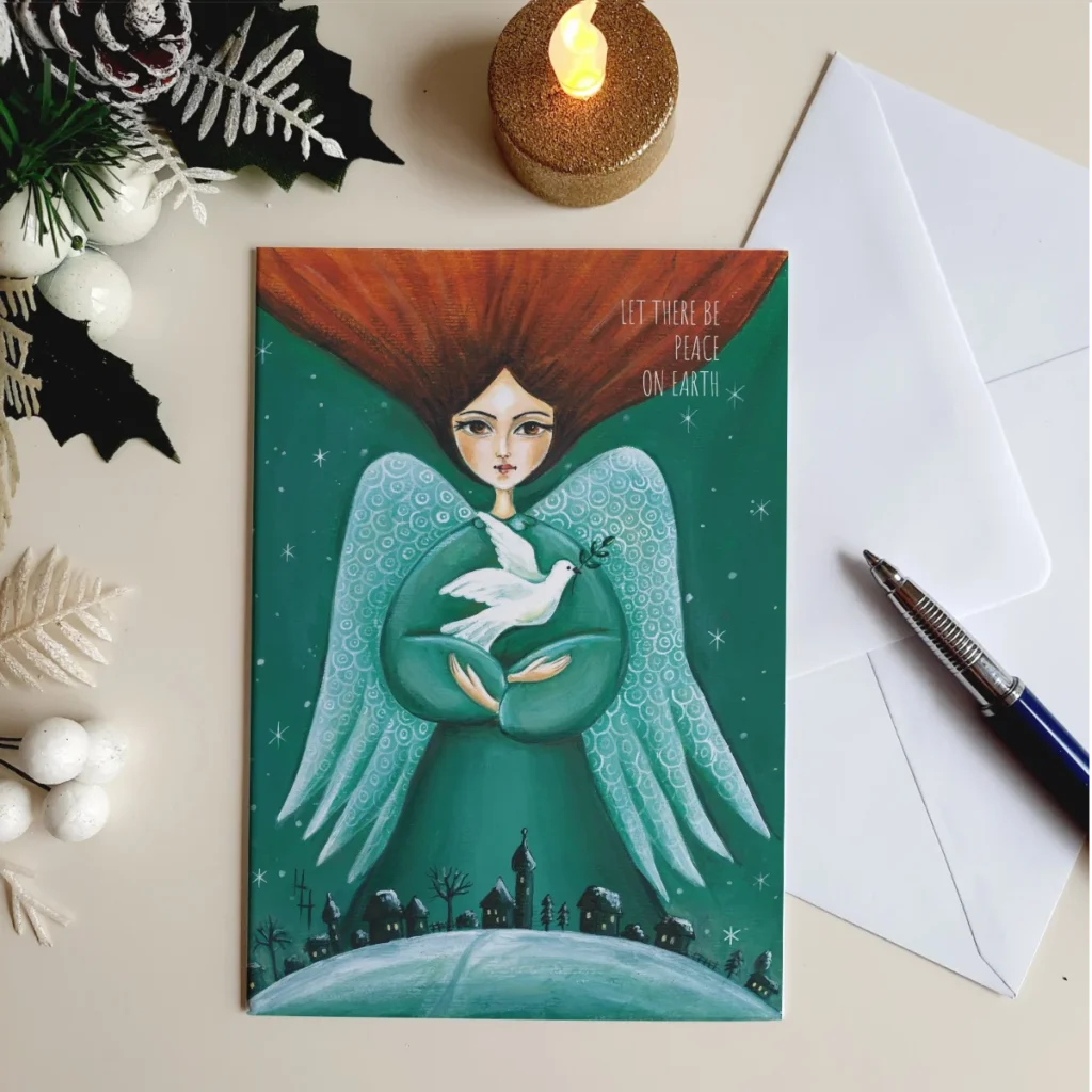 kerst kaart feestdagen Peace angel with dove