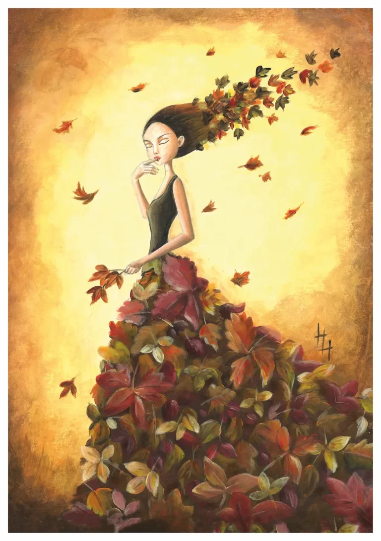 Herfst fee in kleurige bladeren gewaad